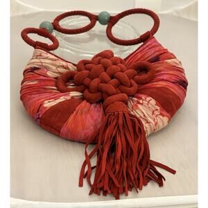 Shanghai Tang Vintage Red Silk EVENING BAG/Eternity Knot/Tassel/Jade/Dustbag